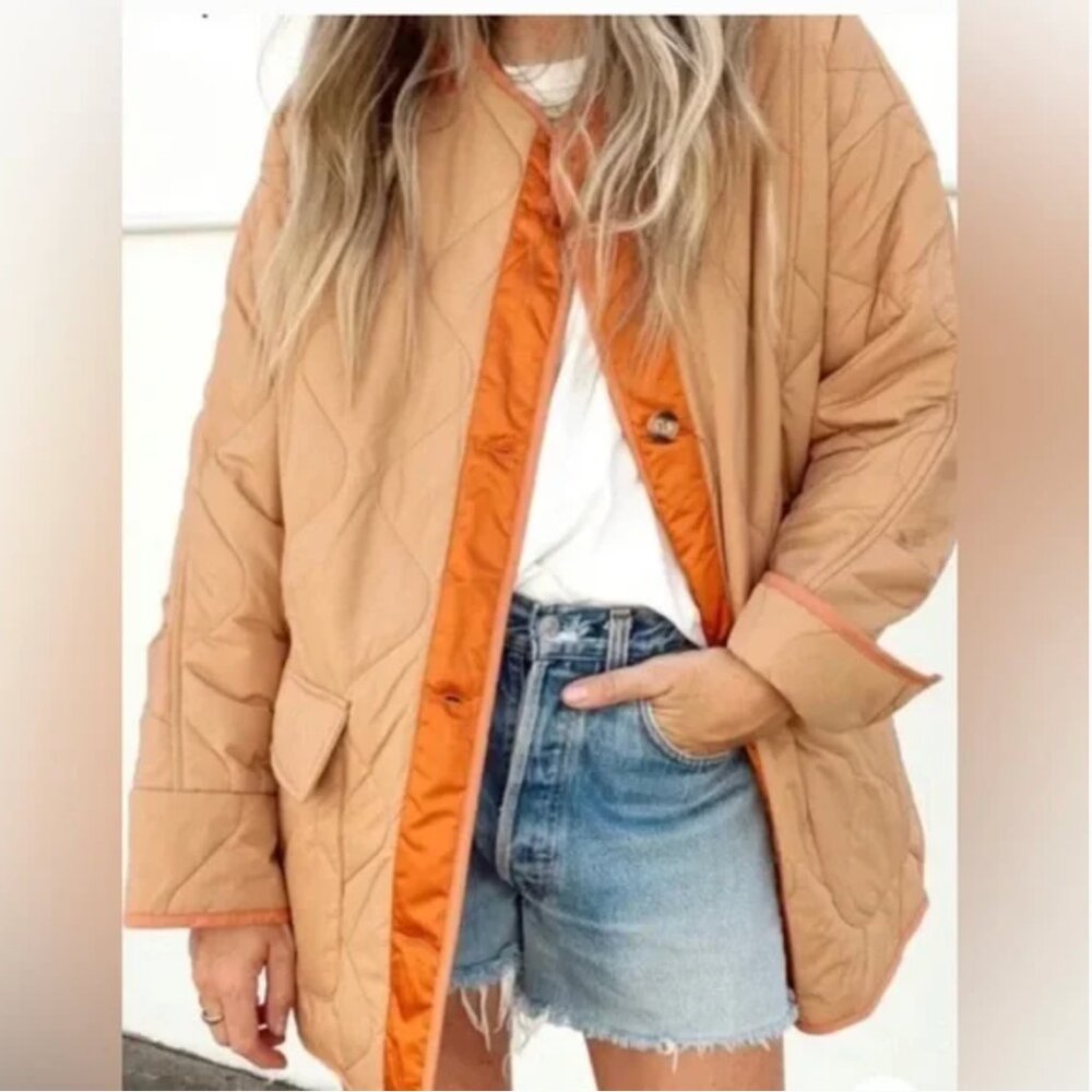 Aaron & Amber / Ascot + Hart Rockaway Quilted Jacket in Rust size S/M
